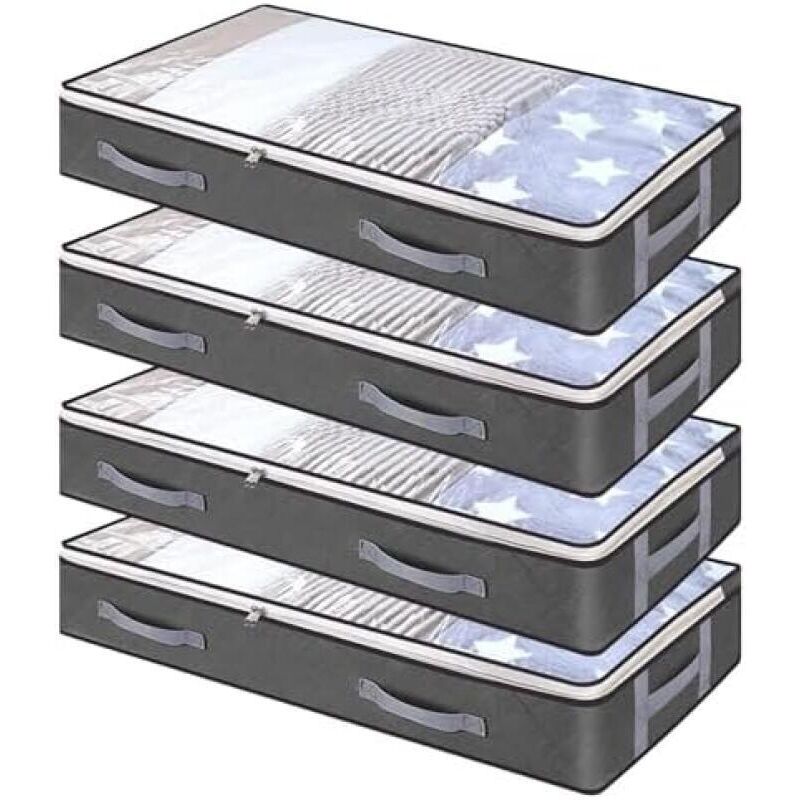 Set mit 4 faltbaren Aufbewahrungsboxen für Schuhe, Kleidung, Decken und Bettdecken – Vliesstoff mit Reißverschluss für maximale Raumausnutzung