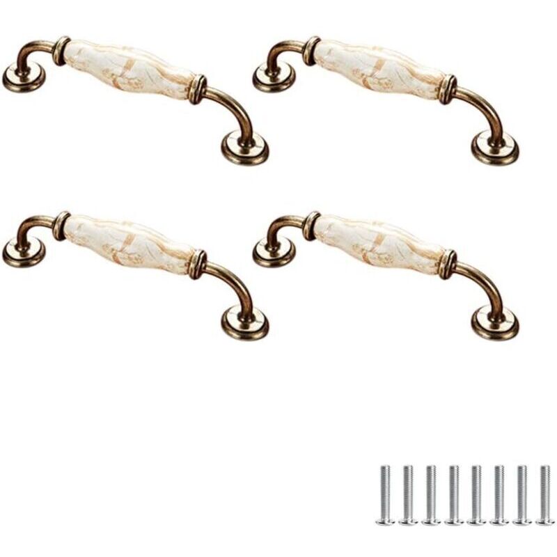 Set mit 4 Keramik-Möbelgriffen im Vintage-Stil mit floralem Muster, für Schranktüren, Schubladen, Kleiderschränke und Kleiderstangen, 128 mm