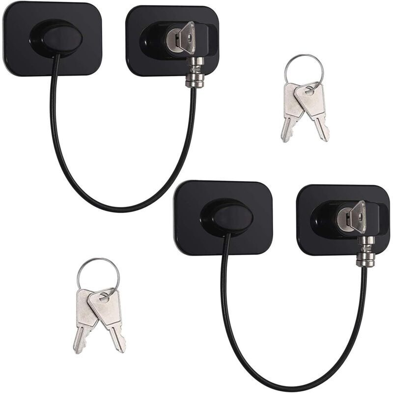 Set mit 4 Kindersicherungen für Kühlschränke, Kühlschranktüren, Schränke und Fenster, inklusive 8 Schlüsseln (schwarz).