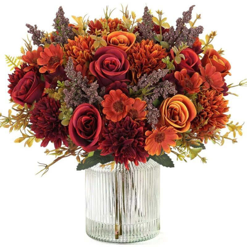 Set mit 4 künstlichen Rosensträußen, 33 cm, Gänseblümchen, Kunstblumen, Seidenrosensträuße, für Küchendekoration, Hochzeit, orange