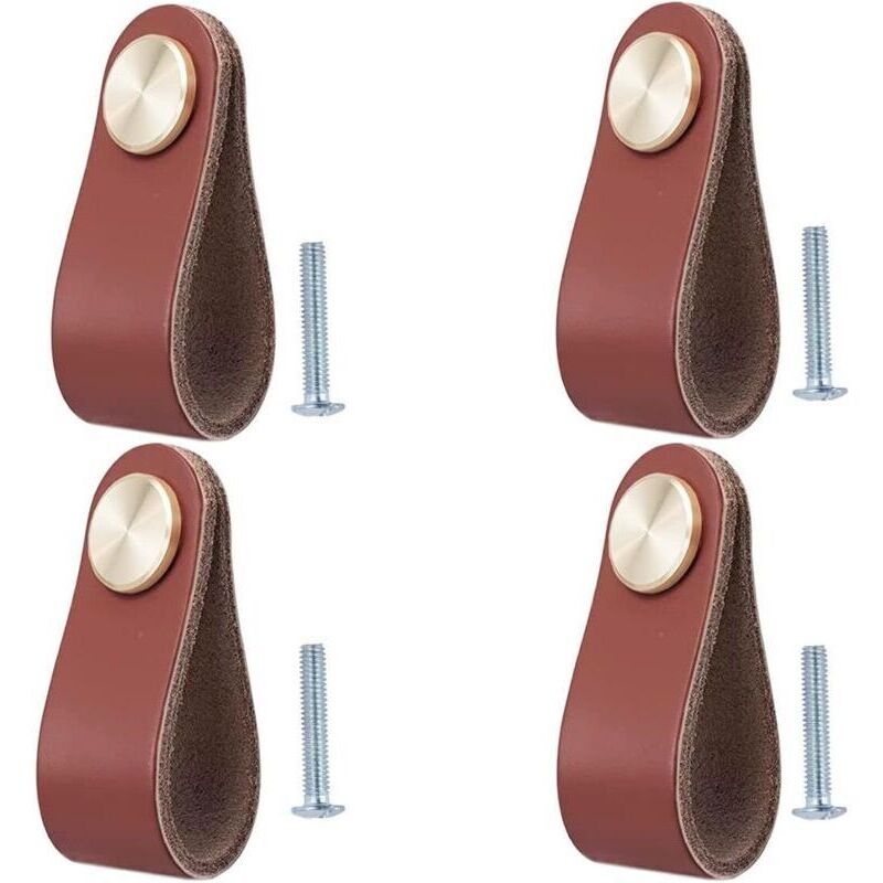 Set mit 4 Ledergriffen für Möbel, Schranktüren, Schubladen und Vintage-Möbel für Kleiderschränke, Kommoden, Küche und Badezimmer