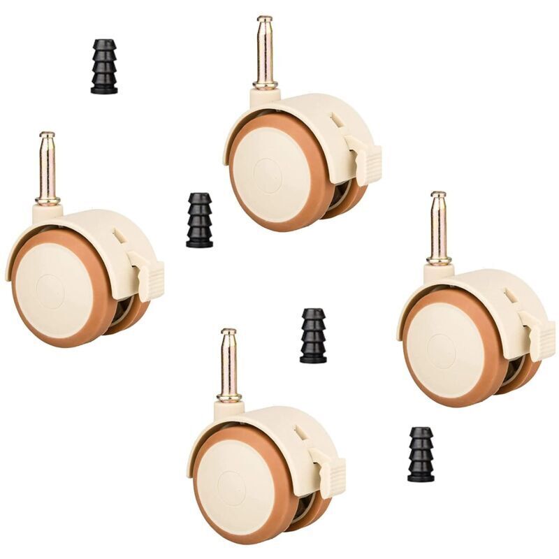 Set mit 4 Lenkrollen für Kindermöbel mit 10,5 mm Hülse, geräuscharme Gummirollen mit Bremse, für kleine Kinderbetten und Babybetten