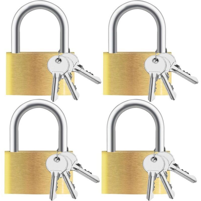 Set mit 4 Messing-Vorhängeschlössern, kleine Schließfachschlösser, 4 x 3 x 0,8 cm, für Reisetaschen, Koffer, Kleiderschränke, Schließfächer