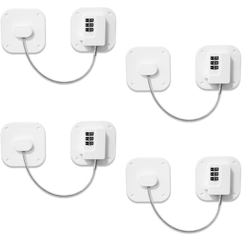 Set mit 4 quadratischen Zahlenschlössern für Kühlschränke, Kindersicherungen, Schrankschlösser, selbstklebende Sicherheitsschlösser für