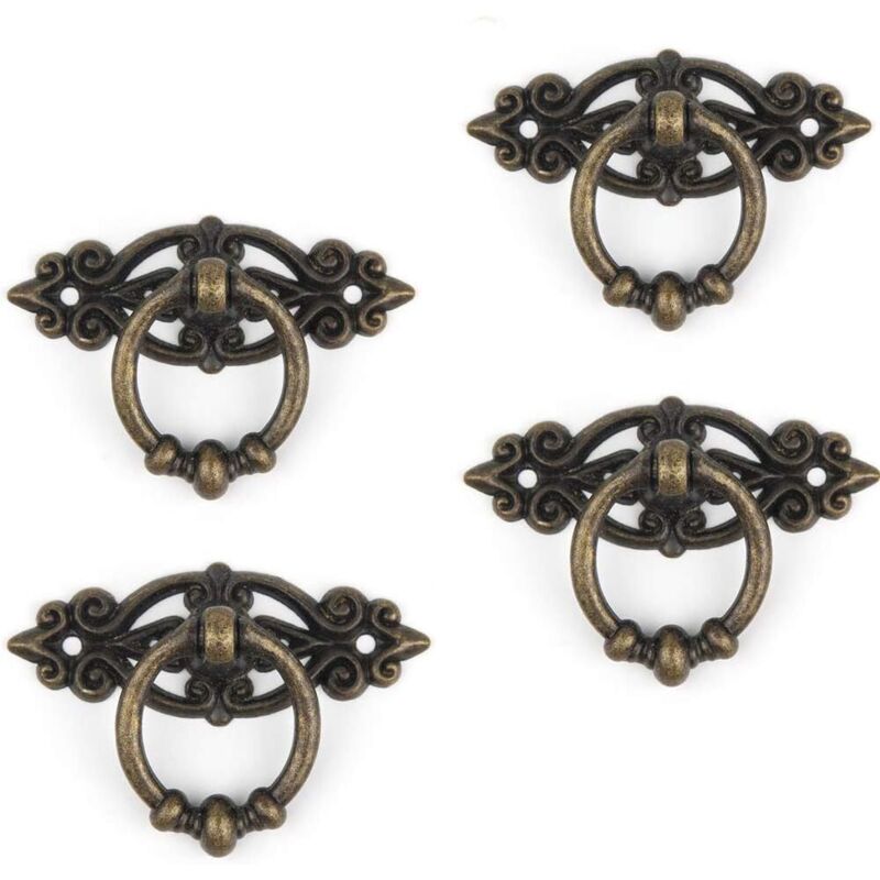 Set mit 4 Retro-Schubladengriffen im Antik-Stil für Küchenmöbel, Schränke und Schubladen, Vintage-Griffe mit Schrauben, 65 x 46 mm, bronzegrün