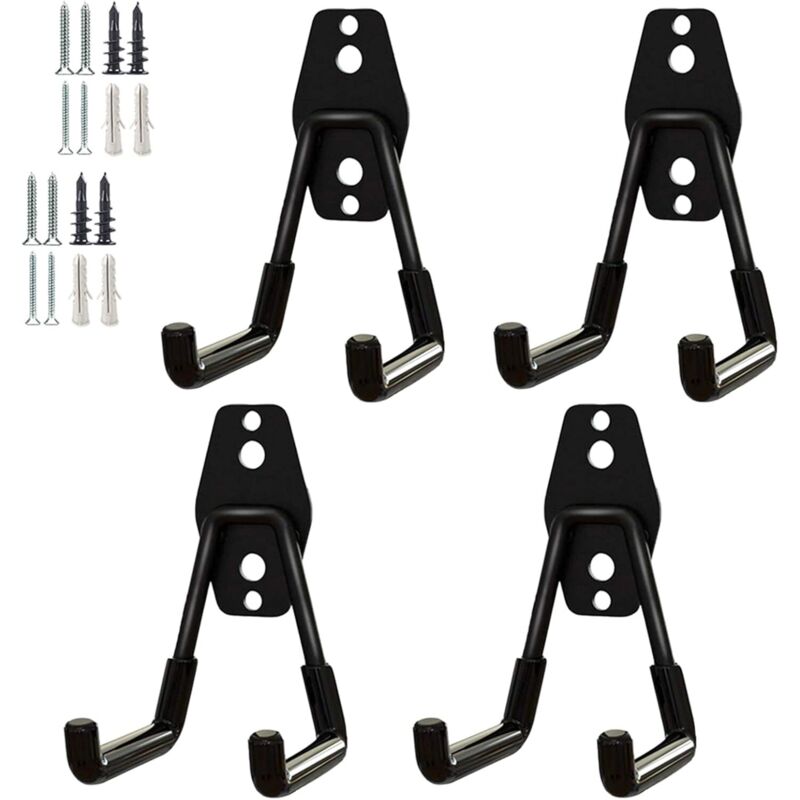 Set mit 4 robusten Garagenhaken, Aufbewahrungshaken, Wandhaken aus Stahl für Gartengeräte (kleine schwarze Vierkanthaken)