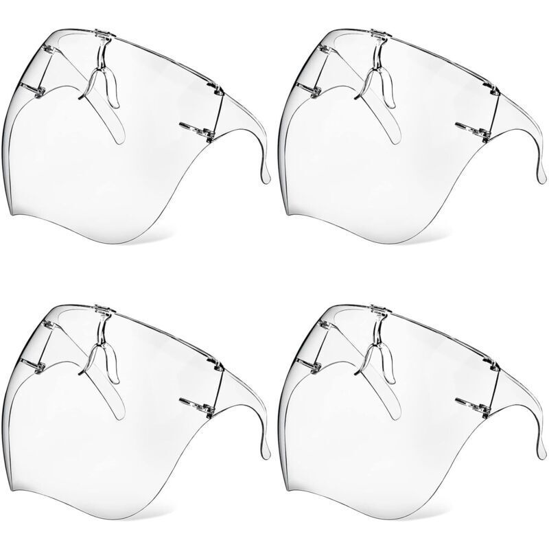 Set mit 4 Schutzmasken mit Schutzbrille, beschlagfrei, transparent, wiederverwendbar, aus Kunststoff, spritzwassergeschützt, für Frauen, Männer und