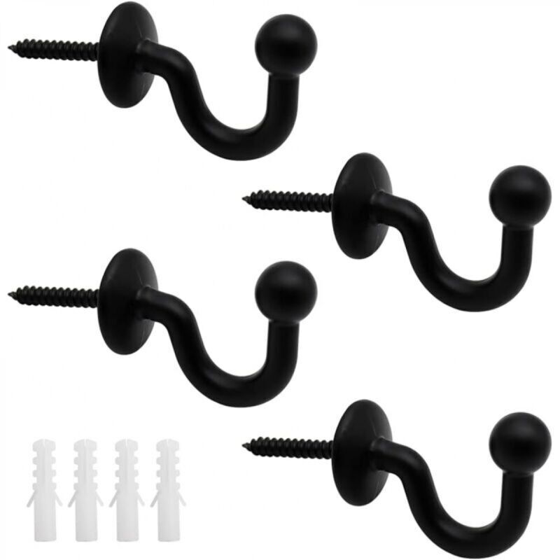 Set mit 4 schwarzen Metall-Raffhaltern für Gardinen, 64 mm, zur Wandmontage, U-förmiges Design, multifunktionale Raffhalter für Gardinen