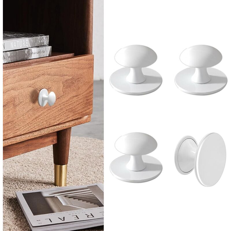 Set mit 4 selbstklebenden Edelstahlgriffen für Schubladen, Duschtüren, Spiegelschränke, Kleiderschränke, weiß