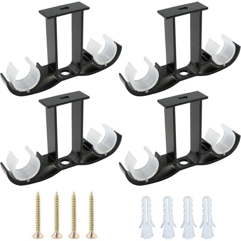 Set mit 4 verstellbaren Gardinenstangenhalterungen, Wandhaken mit Schrauben zur Befestigung von Jalousien und Gardinen
