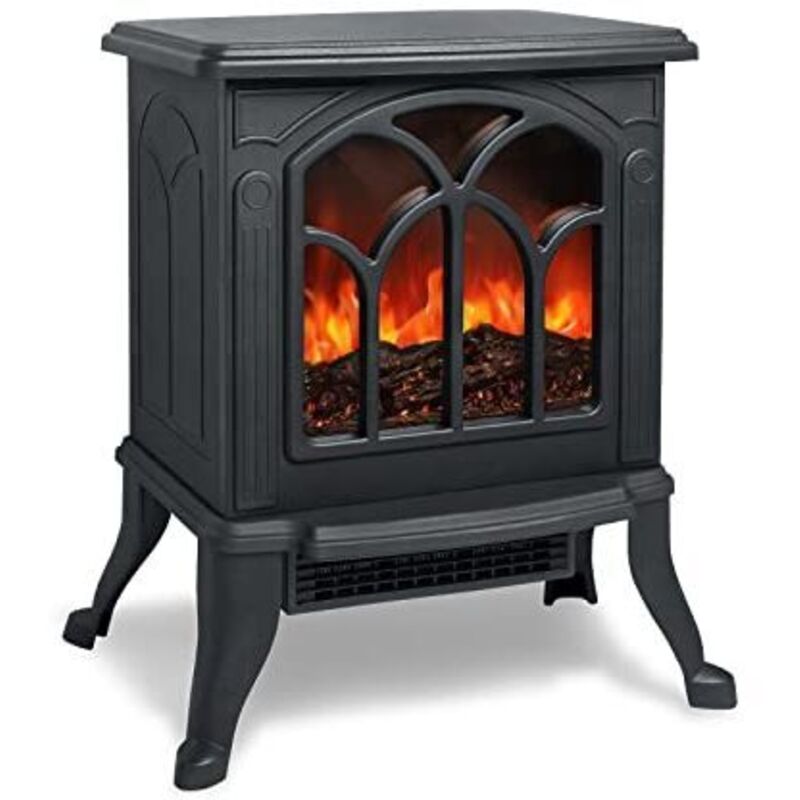 Elektrischer Kamin mit Wärme- und Holzeffekt, LED-Elektrokamin mit Flammeneffekt, Energiesparkamin, 750 W/1500 W, zuschaltbare Heizfunktion – Schwarz