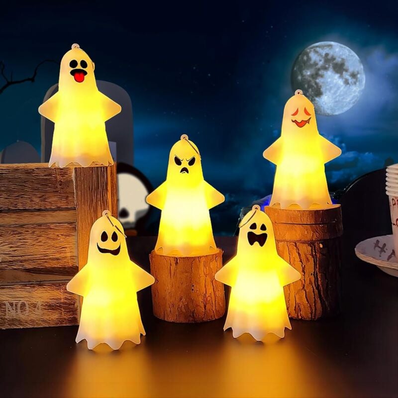 Set mit 5 Halloween-Geisterlichtern, Halloween-Nachtgeisterlampen, Halloween-Dekoration, wasserdichte Halloween-Dekorationen, anwendbar für drinnen