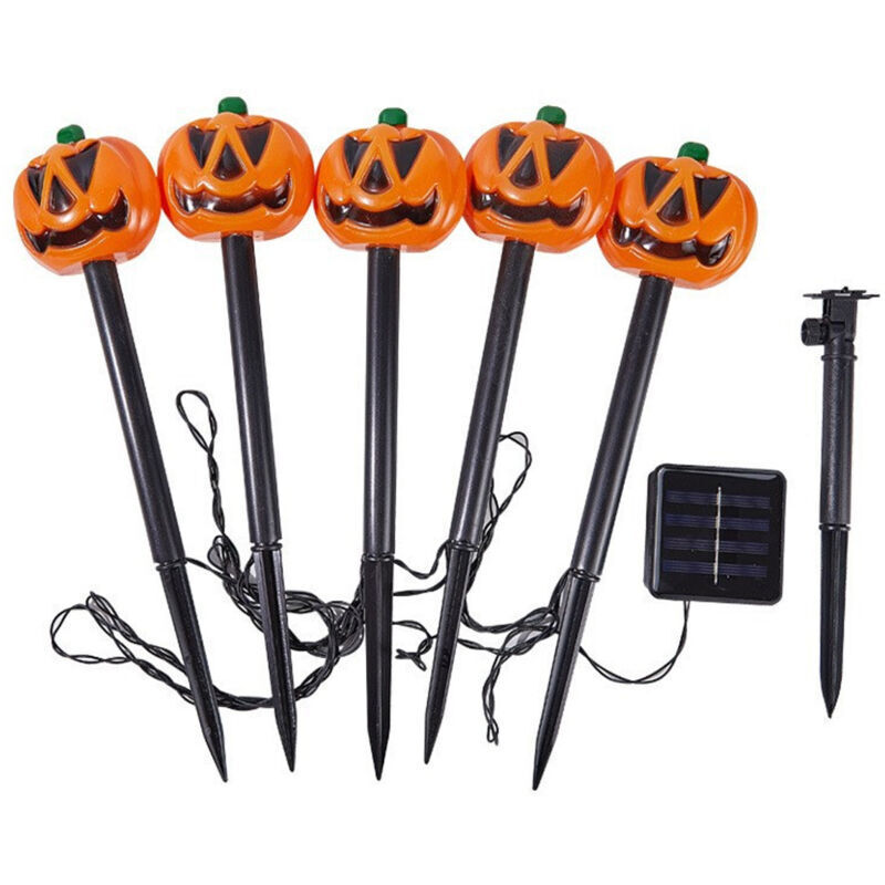 Set mit 5 Solar-Kürbislichtern für Halloween-Dekoration, Halloween-Gartendekoration, Solar-Kürbislichter für Halloween-Wege, für den Außenbereich,