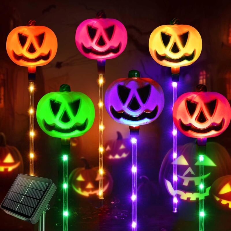 Set mit 6 Kürbis-Solarleuchten für Halloween-Dekoration, Halloween-Gartendekoration, Kürbis-Solarleuchten für Halloween-Wege, für den Außenbereich