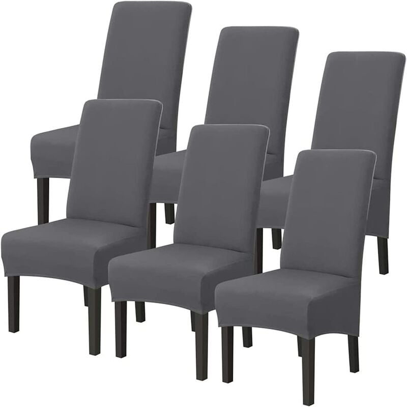 Set mit 6 Stuhlhussen, xl, dehnbar, grau, abnehmbarer, waschbarer, moderner Bezug für das Esszimmer