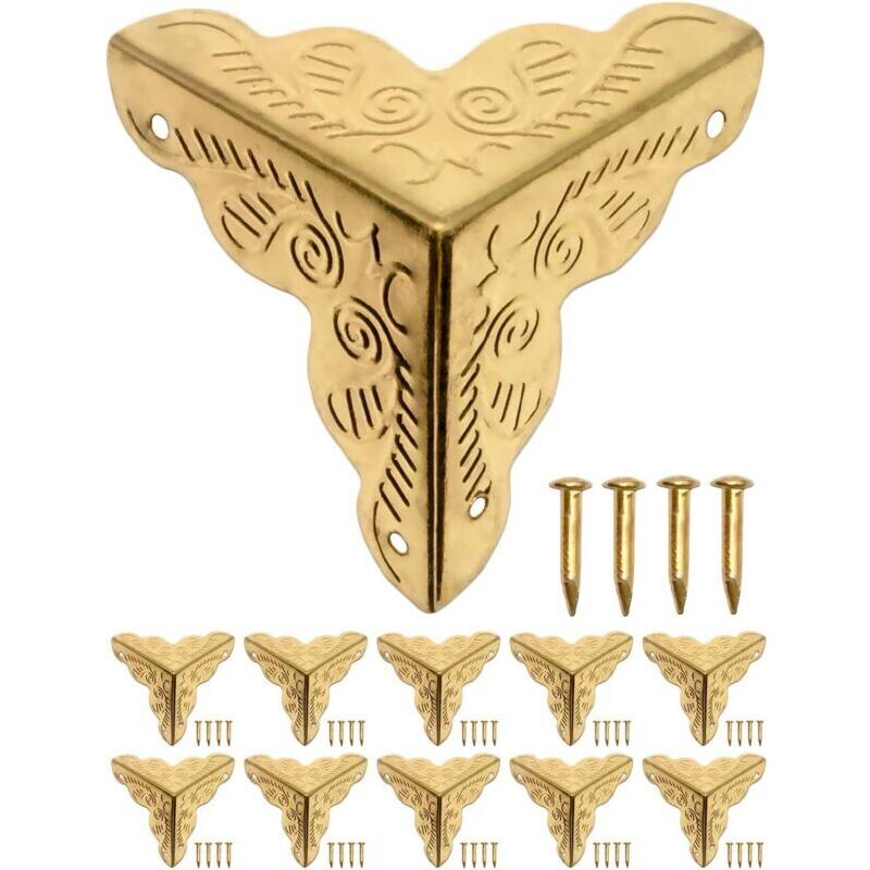 Set mit 8 antiken Eckenschützern für Möbel – Eckenschutz – Kantenschutz – Beschläge für Kisten, Möbel, Regale, Tische, goldmessingfarben