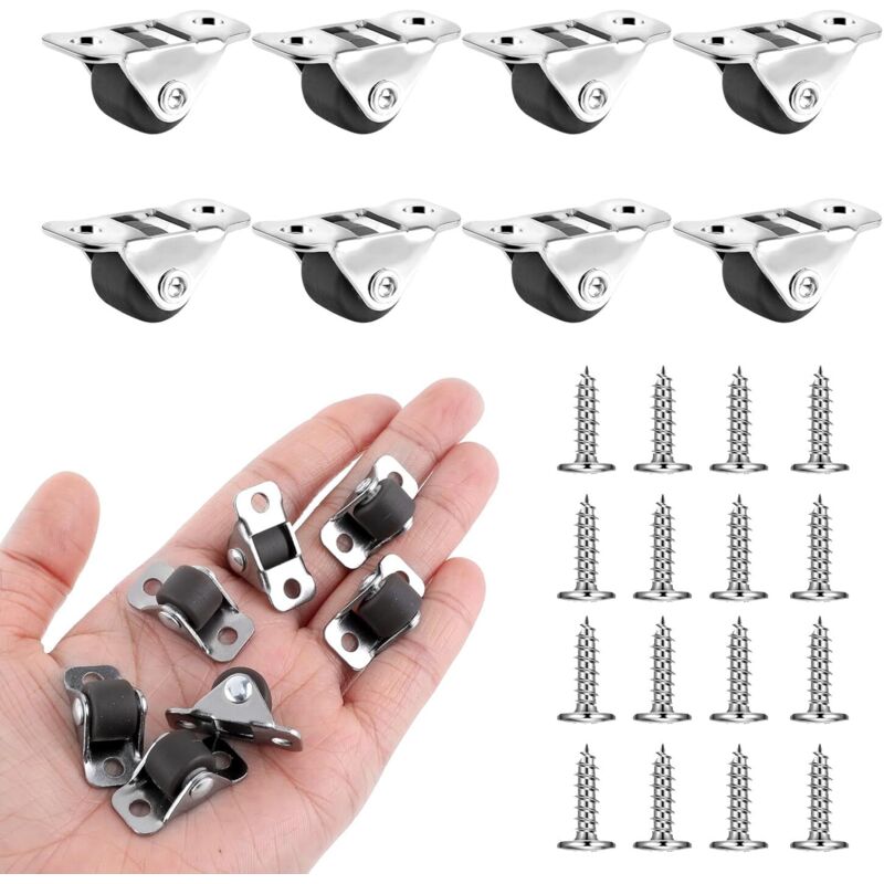 Set mit 8 Gummirollen für Möbel, kleine Feststellrollen, Transportrollen, Mini-Lenkrollen mit Metallplatte für Möbel, Haushaltsgeräte, Ausrüstung,
