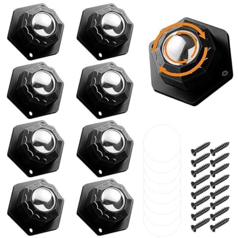 Set mit 8 robusten, selbstklebenden Möbelrollen – 360° drehbar, max. Traglast 300 kg pro Rolle. Geeignet für Möbel, Küchengeräte und