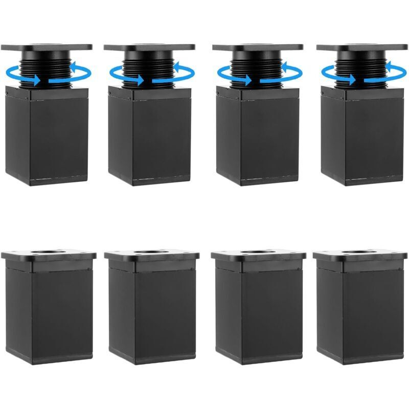 Set mit 8 verstellbaren Schrankfüßen, schwarz, 40 x 40 x 60 mm, 0 bis 20 mm, quadratisch, für Möbel, Sofas, Couchtische, Schränke, TV-Möbel,