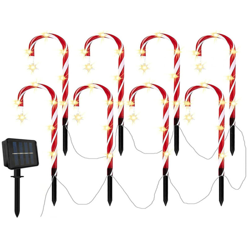 Set mit 8 Zuckerstangen-Lichterketten, Weihnachtsdekoration für den Außenbereich, Weihnachtslichterketten, Solar-Gartenleuchten, LED-Gartenlampen,