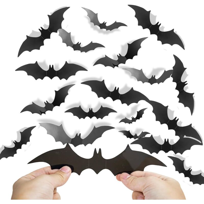 Set mit 81 Halloween-Fledermaus-Wanddekorationen – 4 Größen – Schwarz – Für Halloween-Partydekorationen