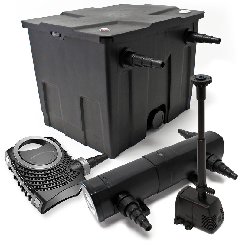 Wiltec Komplettset: CBF-350 Teichfilter bis 12000L Teichfilteranlage als Durchlauffilter, NEO10000 Teichpumpe 10000l/h 80W, CUV-218 Teichklärer UVC