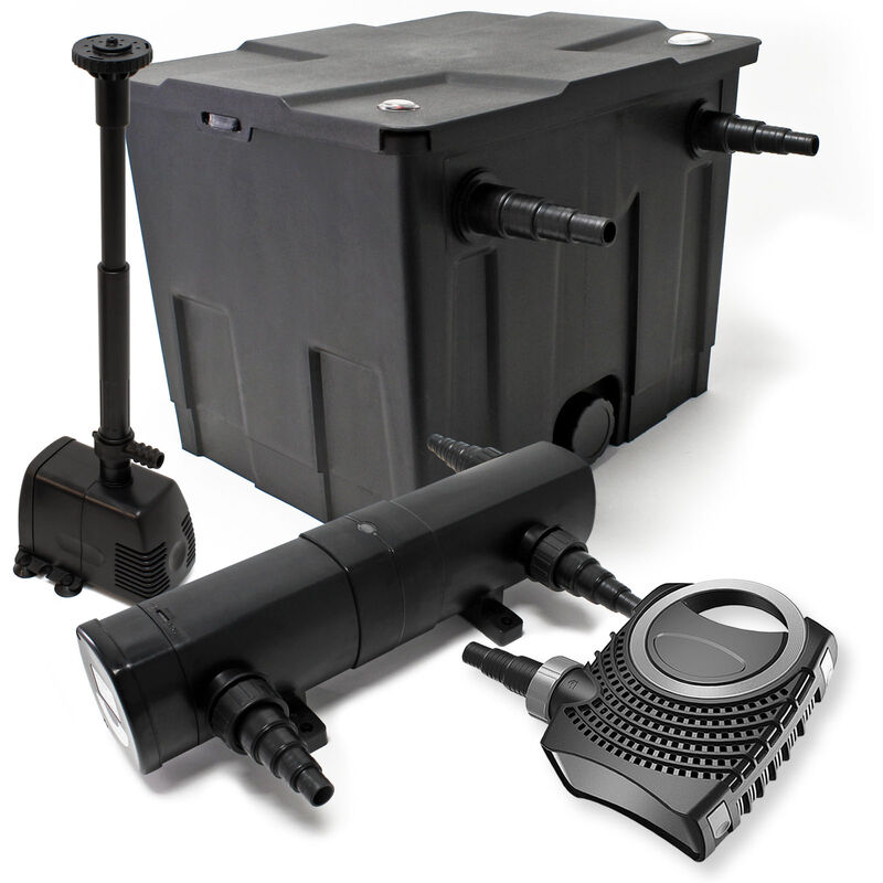 Wiltec Komplettset: CBF-350 Teichfilter bis 12000L Teichfilteranlage als Durchlauffilter, NEO10000 Teichpumpe 10000l/h 80W, CUV-236 Teichklärer UVC