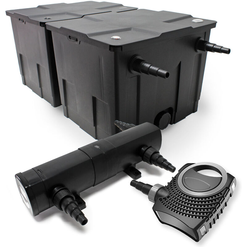 Wiltec Komplettset: CBF-350B Teichfilter bis 60000 L Teichfilteranlage als Durchlauffilter, NEO10000 SuperECO Teichpumpe 10000l/h 80W, CUV-236