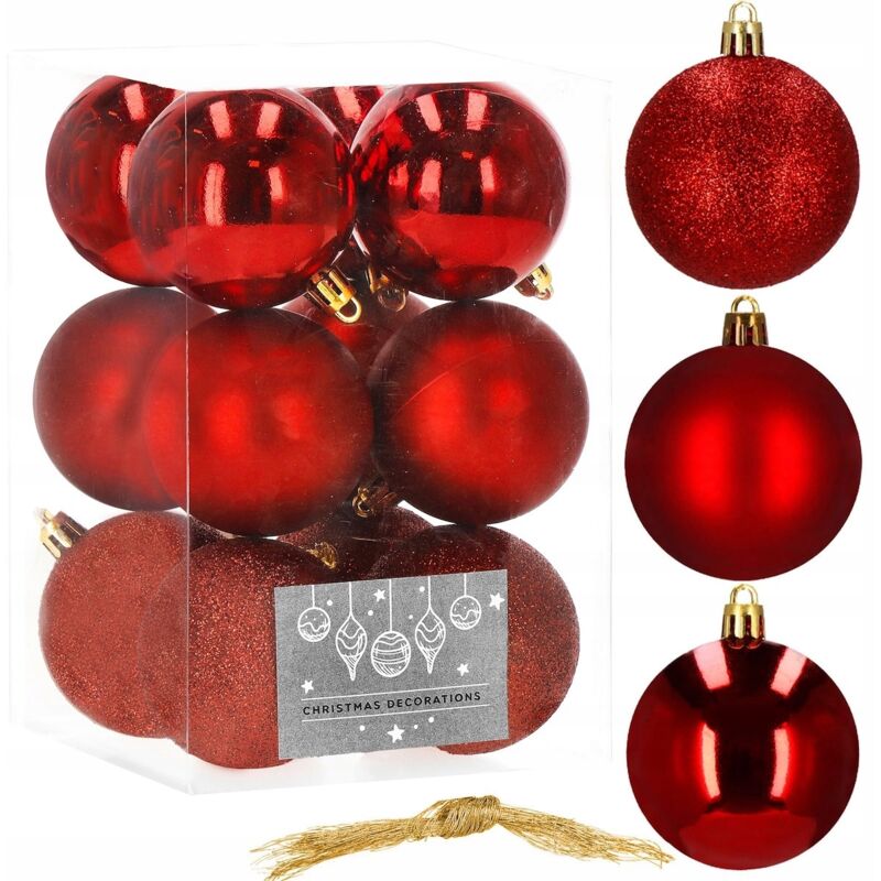 SET VON WEIHNACHTSKUGELN für den WEIHNACHTSBAUM 12Stk rote Weihnachtskugeln Weihnachtsmix