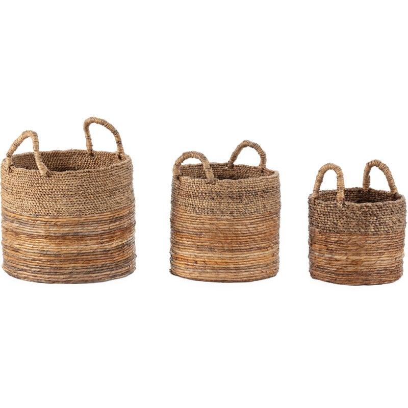 Set/3 Körbe 32 x 32 x 38/38 x 38 x 42/42 x 42 x 48 Bananenblatt/natürliche Wasserhyazinthe