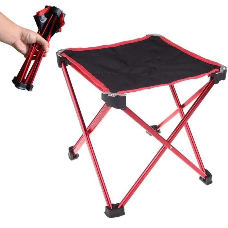 Roter Outdoor-Klapphocker, Aluminium-Camping-Klapphocker, kompakter klappbarer Campinghocker, geeignet für Outdoor-Camping, Reisen, Angeln, Grillen,