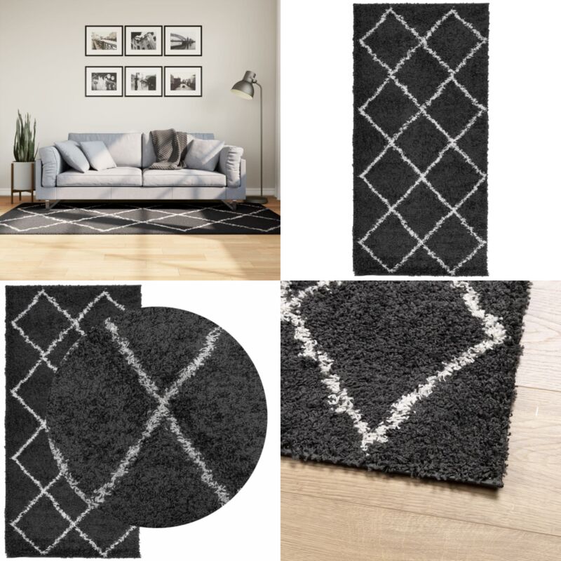 Shaggy-Teppich pamplona Hochflor Modern Schwarz Creme 100x200cm - Shaggy-Teppich - Hochflor-Teppich - Wohnzimmerteppich - Schlafzimmersteppich
