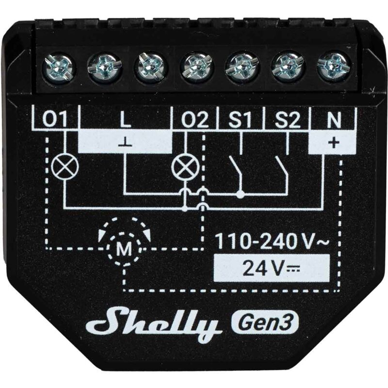 Shelly - 2PM Gen3 2-Kanal-Relais WLAN-gesteuerter Smart-Schalter für 2 Stromkreise oder Rolläden max. 16A, wlan, bt, unterputz