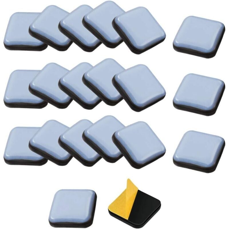 Shining House - 20 Stück selbstklebende Möbel-Gleitpads, Teflon-Pads für quadratische Möbel, Teflon-Stuhl-Gleitpads, 25 x 25 mm, Gleitpads für Stuhl,