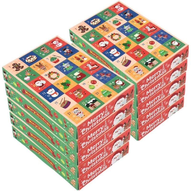 Shining House - Adventskalender-Boxen mit Weihnachts-Countdown, 10 Stück, 24 Raster, leere Adventskalender zum Befüllen, Überraschung,