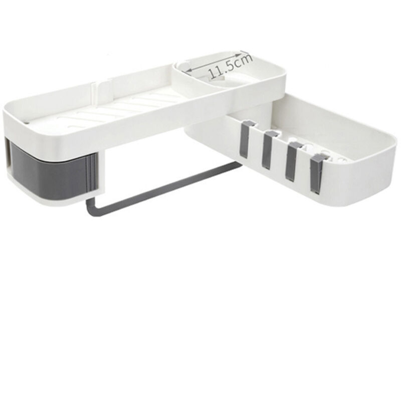 Shining House - Badezimmer-Eckregal, drehbarer Aufbewahrungsorganisator für Badezimmer und Küche, Duschkorb mit Haken