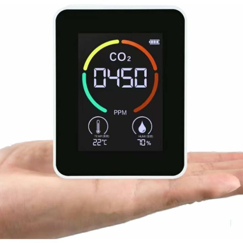 CO2-Detektor-Monitor, CO2-Kohlendioxid-Luftqualitätssensor, Temperatur- und Feuchtigkeitsdetektor (weiß), 9 x 6 x 3 cm - Shining House