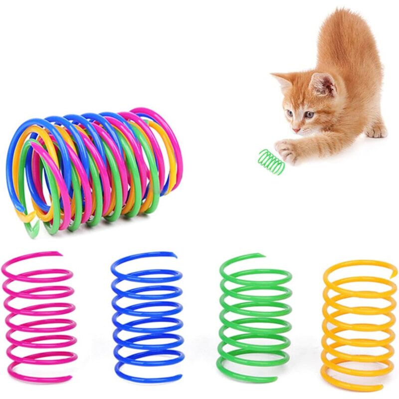 Shining House - Feder-Katzenspielzeug, Feder-Katzenspielzeug 12-teilig, buntes interaktives Katzenspielzeug, Kunststoff-Spiralfedern, langlebig und