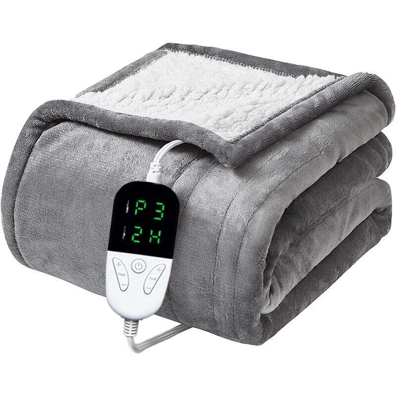 Heizdecke 130 x 150 cm, Flanell + Lammwolle, maschinenwaschbar, extrem weich und bequem, schnell aufheizende Heizdecke mit Regler, 6 Modi,