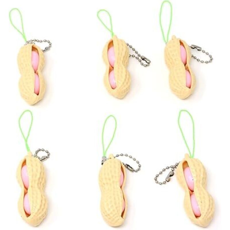 Shining House - Hübsches Erdnuss-Dekompressionsspielzeug, 6 Stück, Squeeze Peanut Fidget Toy Extrusion, Anti-Stress-Schlüsselanhänger