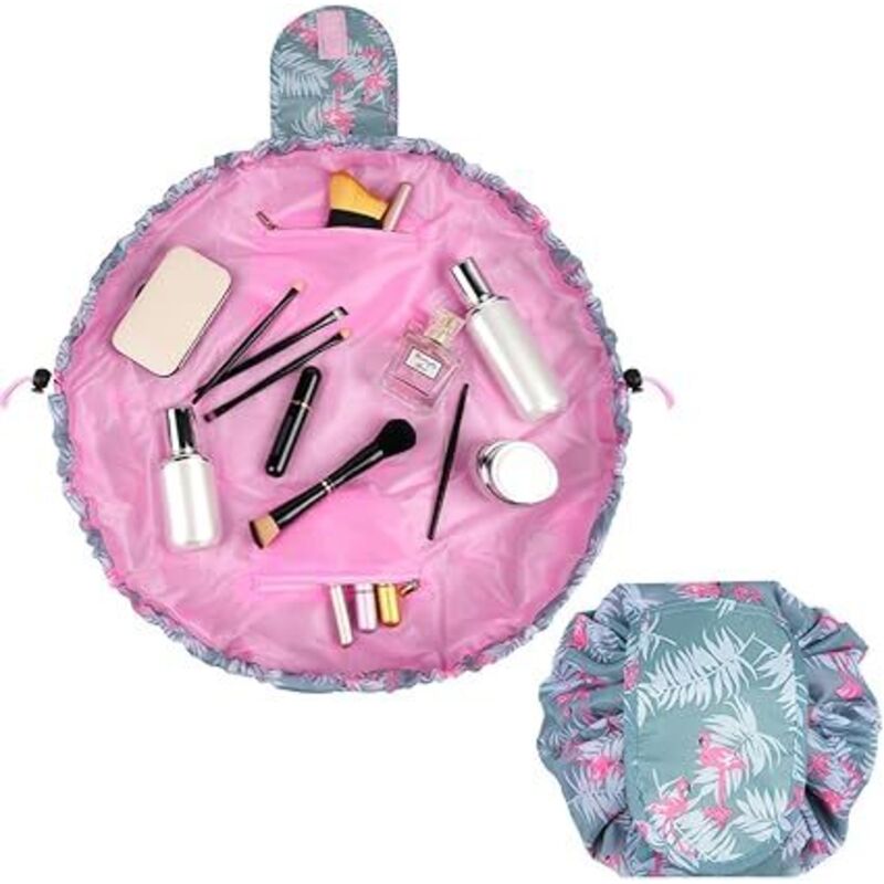 Shining House - Kosmetiktasche, Make-up-Tasche, Make-up-Aufbewahrung im Kordelzug-Design, Kosmetiktasche für faule Frauen (Flamingo)