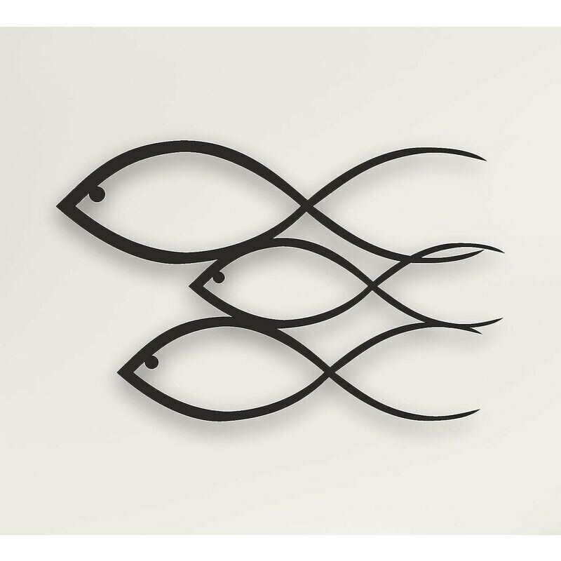 Shining House - Metall-Wanddekoration – Fischfamilie – Metall-Wanddekoration, Heimbüro-Dekoration, Schlafzimmer-Wohnzimmer-Dekoration (30 x 18,5)