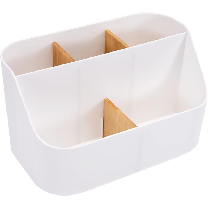 Shining House - Schreibtisch-Organizer, Aufbewahrungsbox für Bürobedarf, Stifthalter mit Holzfächern für Büro, Schule, Zuhause, Weiß