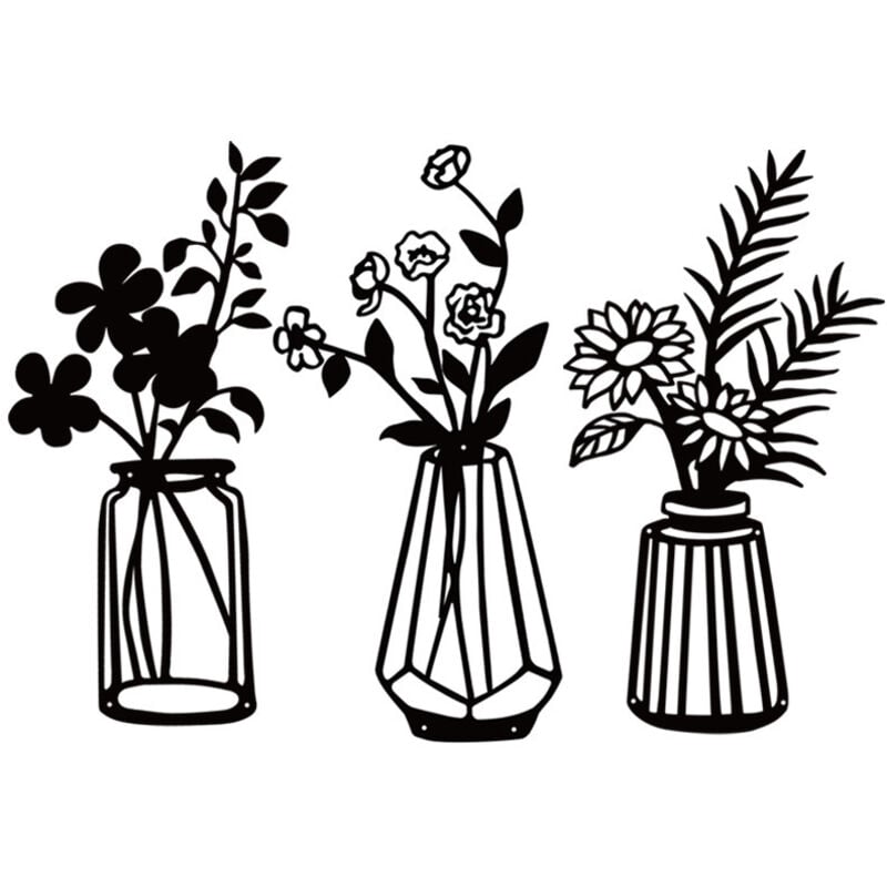 SHINING HOUSE Stück Metall-Blumen-Wanddekoration, schwarze Metall-Wandkunst, Metall-Blumen-Wandskulptur für Terrasse, Balkon, Wohnzimmer,