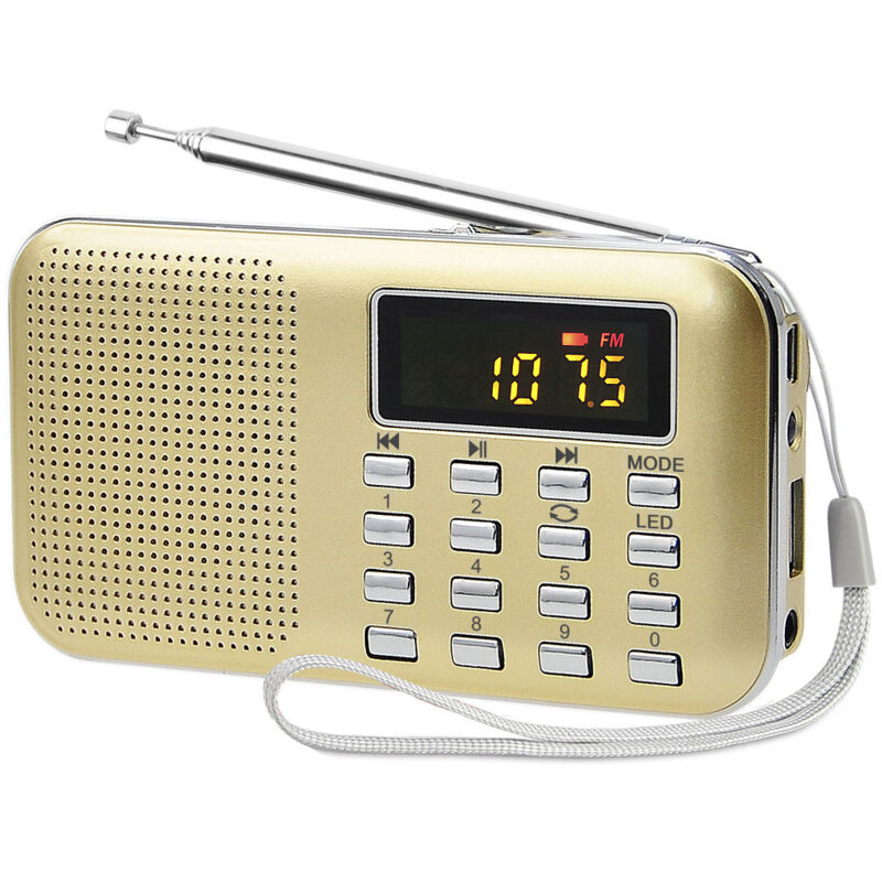 Shining House - Tragbares Radio, UKW-AM-Radio, Batterien und Netz, MP3, Lautsprecher, TF-Karte/USB-Unterstützung, Taschenlampe, geeignet (Gold)