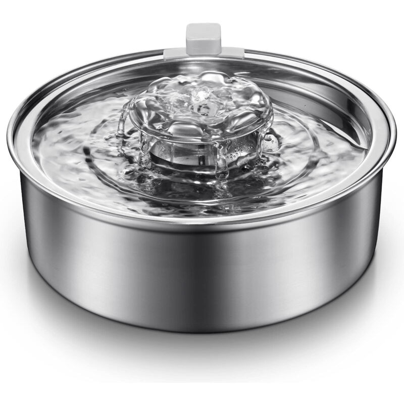 Shining House - Trinkbrunnen für Katzen, 2 l, Trinkbrunnen für Katzen aus Edelstahl