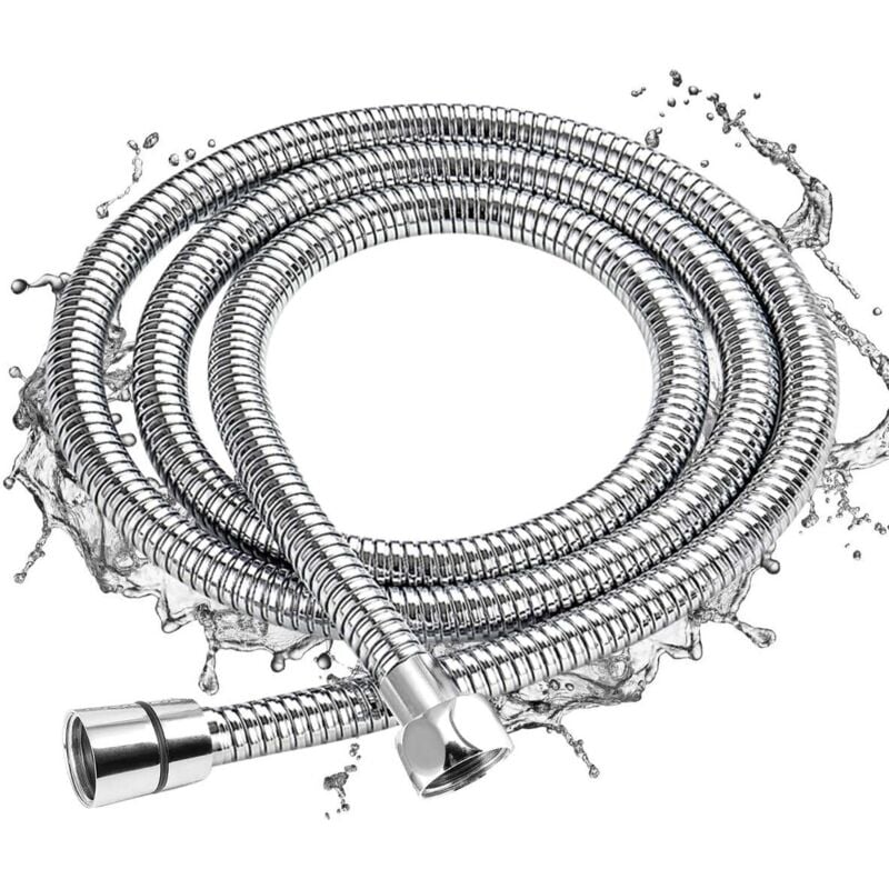 ZVD - Shower Hose 2M, Chrome Flexible Universal Shower Hose Expandable Stainless Steel Hose Anti-Explosion, Anti-Twist and Anti-Corrosion