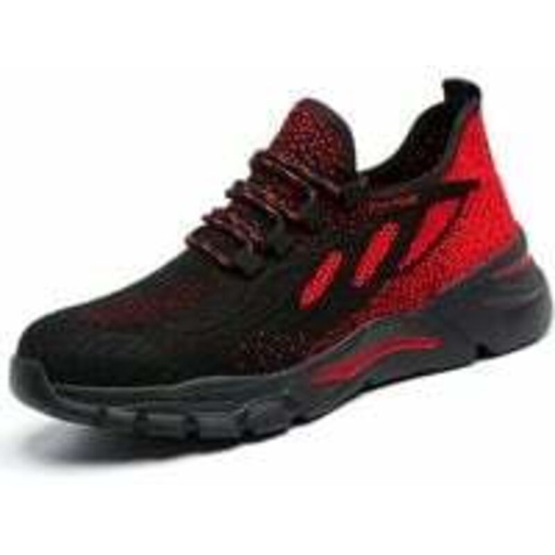Sicherheitsschuhe für Damen und Herren, Sneakers mit Stahlkappe, leichte, atmungsaktive Arbeitsschuhe, Sicherheitsschuhe, Schutzschuhe, Rot, 46EU