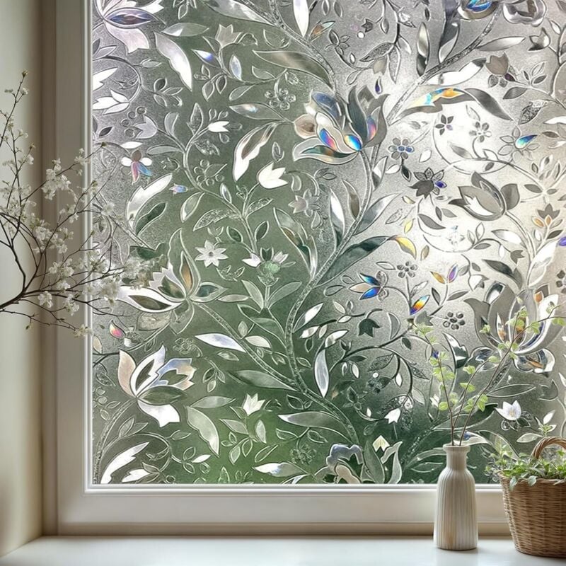 Sichtschutzfolie für Fenster, Buntglasfolie mit 3D-Tulpenmuster, dekorative Sichtschutzfolie für Fenster, mattierte, undurchsichtige, UV-beständige,