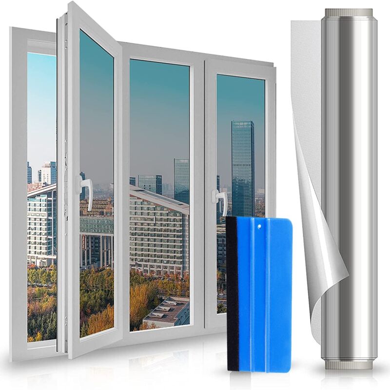 Sichtschutzfolie für Fenster, Verdunkelungsfolie für Fenster, selbstklebende Sonnenschutzfolie, Sichtschutzfolie für das Home-Office-Geschäft (Silber